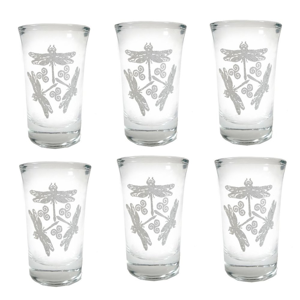 Celtic Dragonfly Shot Glass Set of 6, Engraved
